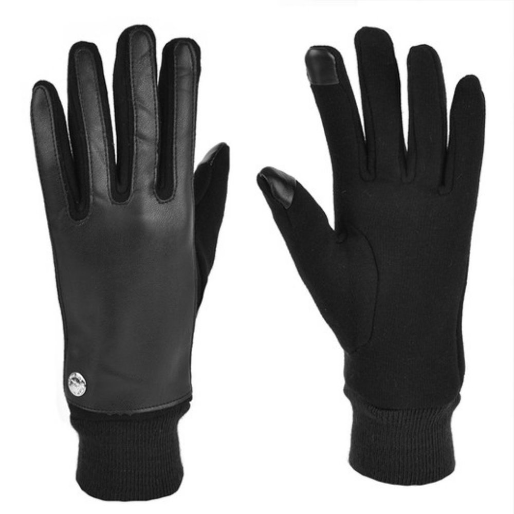 Black Brown Faux Leather Touch Screen Glove Blue